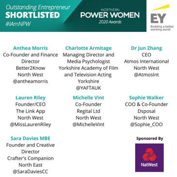 image of Northern Power Women Awards outstanding entrepreneur shortlist featuring Jun Zhang CEO of Atmos International