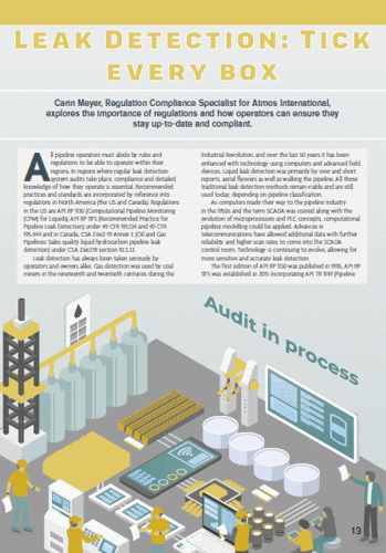 An image of an article written for World Pipelines magazine by Atmos Regulation Compliance Specialist, Carin Meyer. Audits, PHM