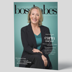 An image of Boss Babes magazine's front cover featuring Atmos' Regulation Compliance Specialist