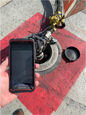 An Android mobile device wirelessly connecting to a pit valve