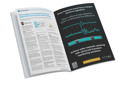 A magazine open at the page of Business Development Director for water Martin Duff's Water Industry Journal article on increased pipeline theft amid the global water shortage